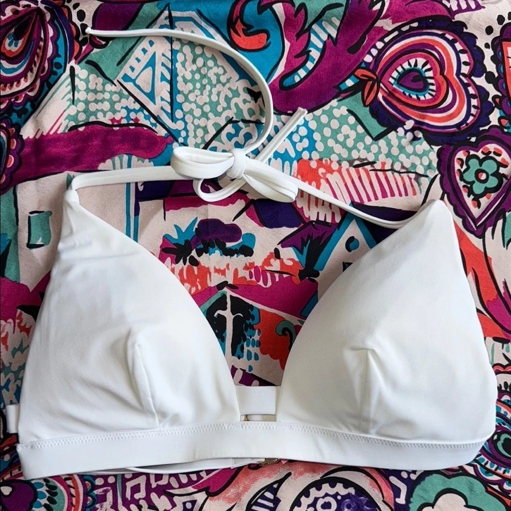 VICTORIA’S SECRET Solid White Double Strap Halter Bikini M/L Bridal Honeymoon